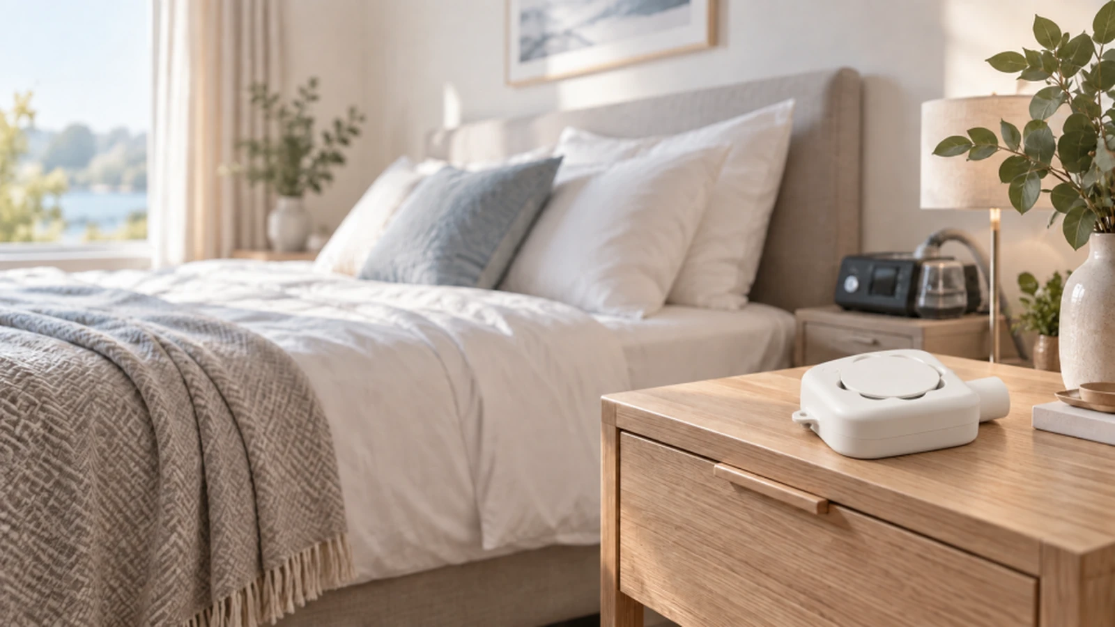 AirDry on a bedside table with a CPAP machine in the background